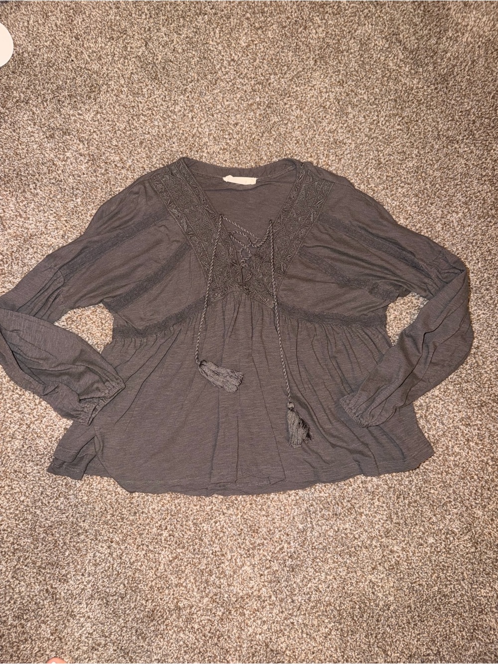 Lucky Brand Charcoal Lace-Up Peasant Tunic